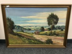 Continental school : Horse and cart on a country track, oil on canvas,