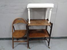A two tier tea trolley together with a dressing table stool and a bentwood folding kitchen chair