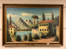 Continental school : A villa with mountains beyond, oil on canvas,