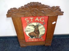 An Edwardian Stag tobacco advertisement in original carved oak frame