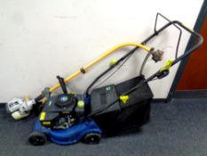 A Ryobi petrol strimmer together with a Challenge Xtreme petrol lawn mower