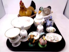 A tray containing assorted ceramics to include Royal Albert Jemima Puddleduck, Wedgwood dishes,