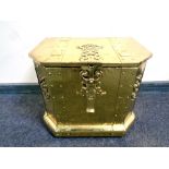 A good quality Victorian brass coal receiver with liner in the form of a casket,