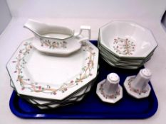 A tray containing fifteen pieces of Johnson Brothers Eternal Beau dinnerware