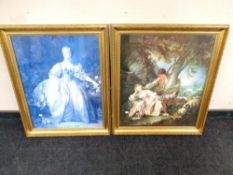 A pair of gilt framed prints - figures in 18th century dress