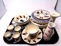 A tray containing a quantity of Bridgewater hand crafted pottery to include plates, bowls, egg cups,