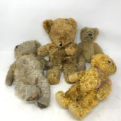 A tray containing four vintage mohair teddy bears