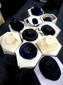 Ten hat boxes containing a quantity of lady's formal hats