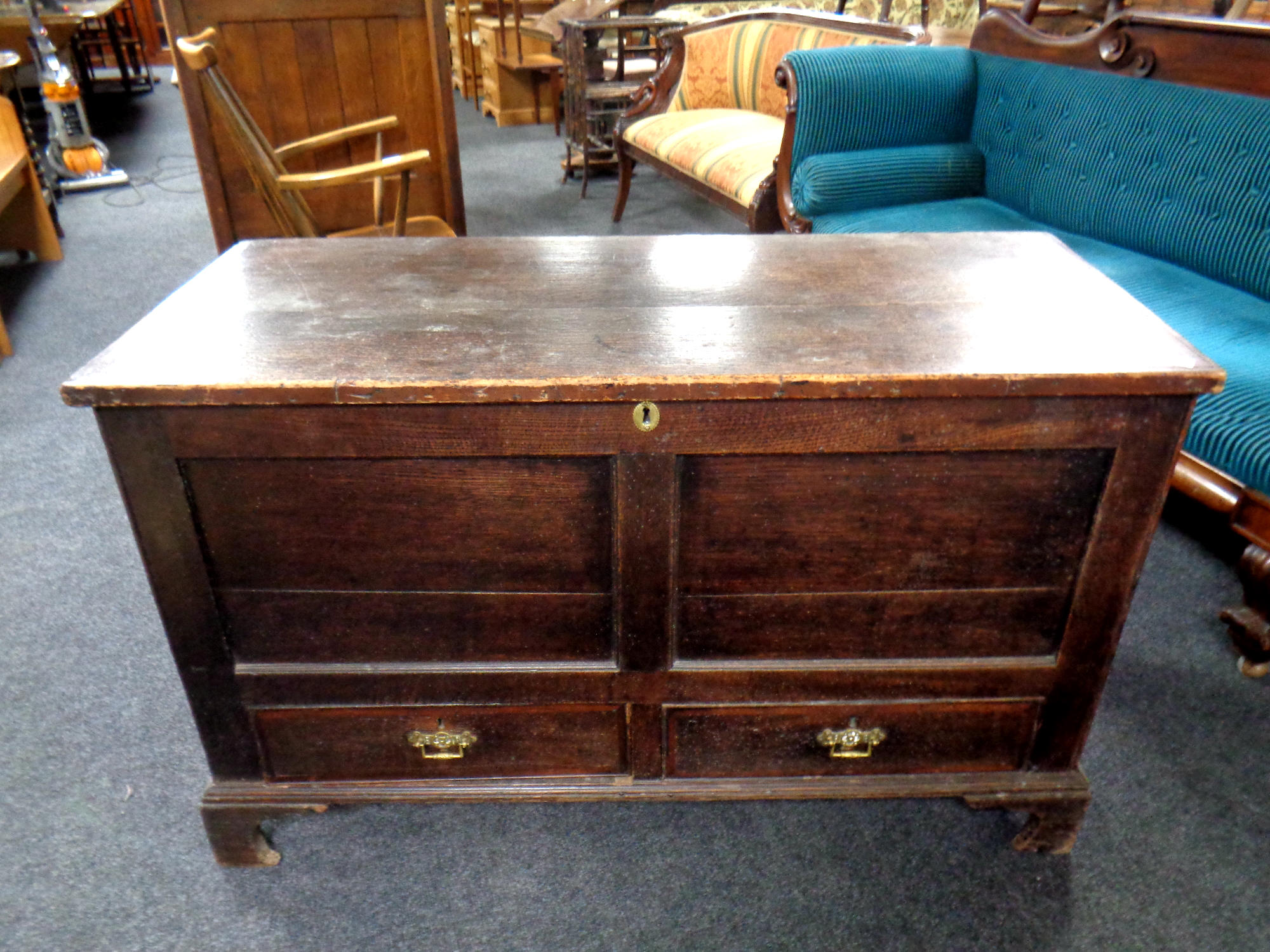 A 19th century oak mule chest,