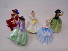 Five small Royal Doulton figures to include Top O The Hill, Buttercup,