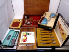 A 20th century teak canteen of cutlery together with five further boxes containing Viners cutlery,