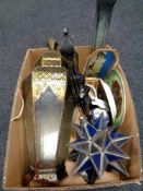 A box containing a star light shade, assorted ceramics,