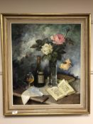 Carl H Vischer : Still life with flowers, oil on canvas,