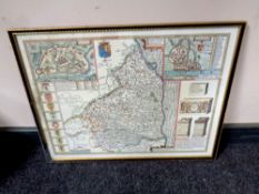 A hand coloured map of Northumberland in a hogarth frame
