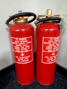 Two 20th century two imperial gallon fire extinguishers (as new)