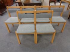 A set of six 20th century Danish T S M dining chairs upholstered in a blue grey fabric