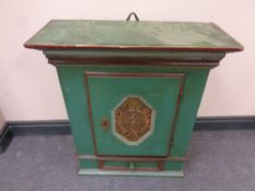 A 19th century painted wall cabinet fitted a drawer,