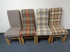 Six contemporary oak dining chairs upholstered in tartan fabric