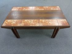 A 20th century Danish tile topped coffee table,