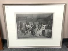 Continental school : Figures in a drawing room, monochrome print,