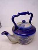 A Staffordshire Venetian blue and white ceramic teapot