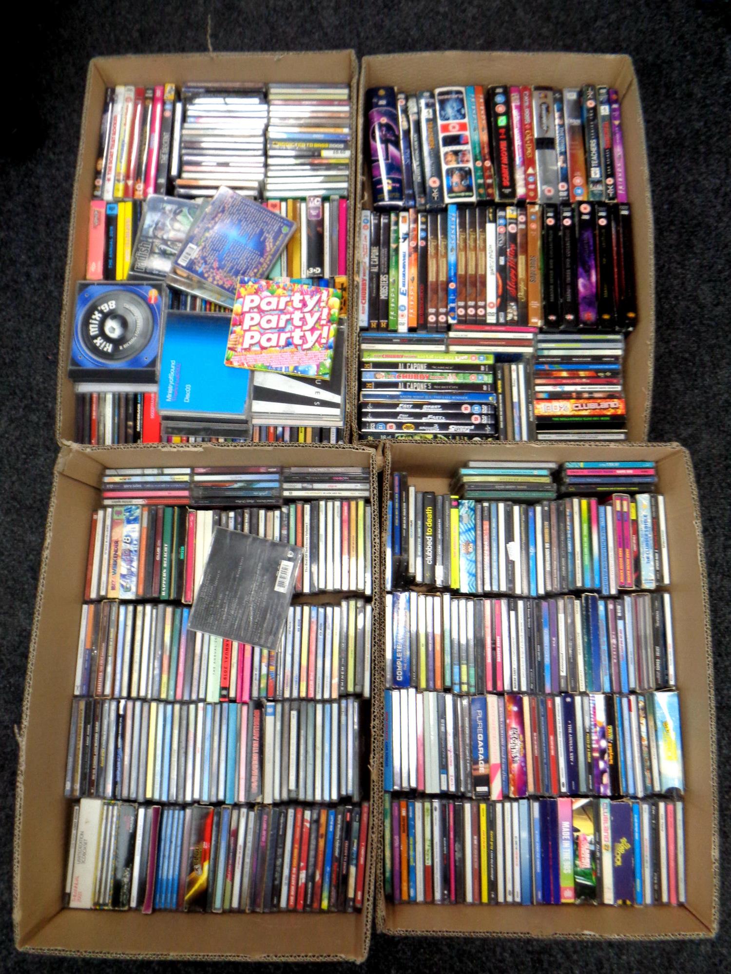 Four boxes containing a large quantity of assorted CDs and DVDs to include Club Land, - Image 2 of 3