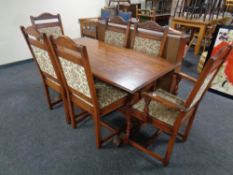 An Old Charm refectory dining table (as found) together with a set of six Old Charm chairs,