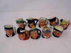 Ten miniature Royal Doulton character jugs to include The Lawyer, The Fortune Teller, Pied Piper,