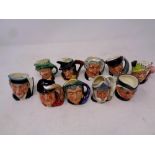 Ten miniature Royal Doulton character jugs to include The Lawyer, The Fortune Teller, Pied Piper,