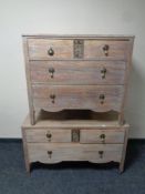 A limed oak three drawer chest with matching two drawer chest