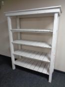 A set of painted pine four tier open shelves CONDITION REPORT: h 160 cm w 140 cm d