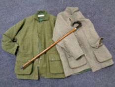 Two gent's tweed coats by Greenbelt and Lavenir together with a walking stick