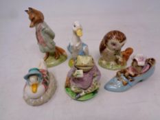 Six assorted Royal Albert and Beswick Beatrix Potter figures to include Old Mr Brown, Jeremy Fisher,