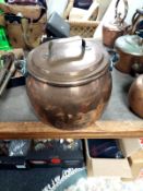 A 19th century swing handled copper cooking pot with lid