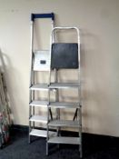 An aluminium Hailo five tread aluminium stepladder together with a further five tread stepladder