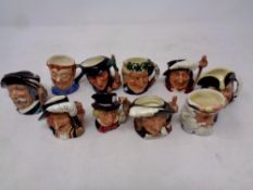 Ten miniature Royal Doulton character jugs to include Fat Boy, Sancho Panca, Neptune,