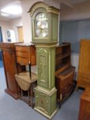 A Tempus Fugit painted longcase clock with weights