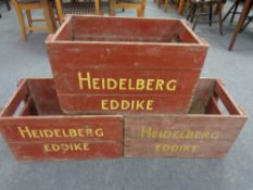 Five painted vintage wooden crates,