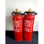 Two 20th century two imperial gallon fire extinguishers (as new)