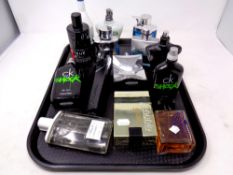 A tray containing assorted aftershaves to include Calvin Klein, Marc Jacobs,