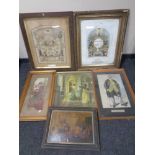 Six antiquarian and later pictures to include framed certificates and prints,