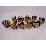 Ten miniature Royal Doulton character jugs to include Robin Hood, The Falconer, Gladiator,