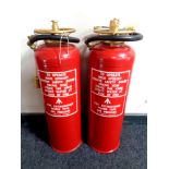 Two 20th century two imperial gallon fire extinguishers (as new)