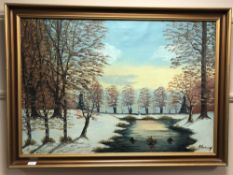 Continental school : A tree lined landscape, oil on canvas,