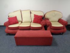 A contemporary three seater settee and armchair upholstered in a two tone fabric together with a