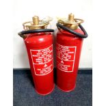 Two 20th century two imperial gallon fire extinguishers (as new)