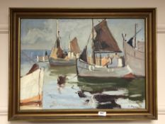 Continental school : Boats at low tide, oil on canvas,