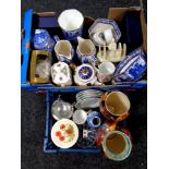 A box and crate of Ringtons china, Millennium caddy, Castle and Cathedral jugs and caddies,