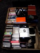 Two boxes of DVD's and CD's, Sony hifi system, Alba tv with remote,
