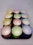 A tray of twelve Maling lustre sundae dishes